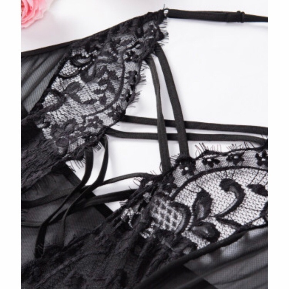 𝅺BLACK Strappy Lacy Bodysuit Teddy Lingerie. M-3XL - Picture 9 of 11